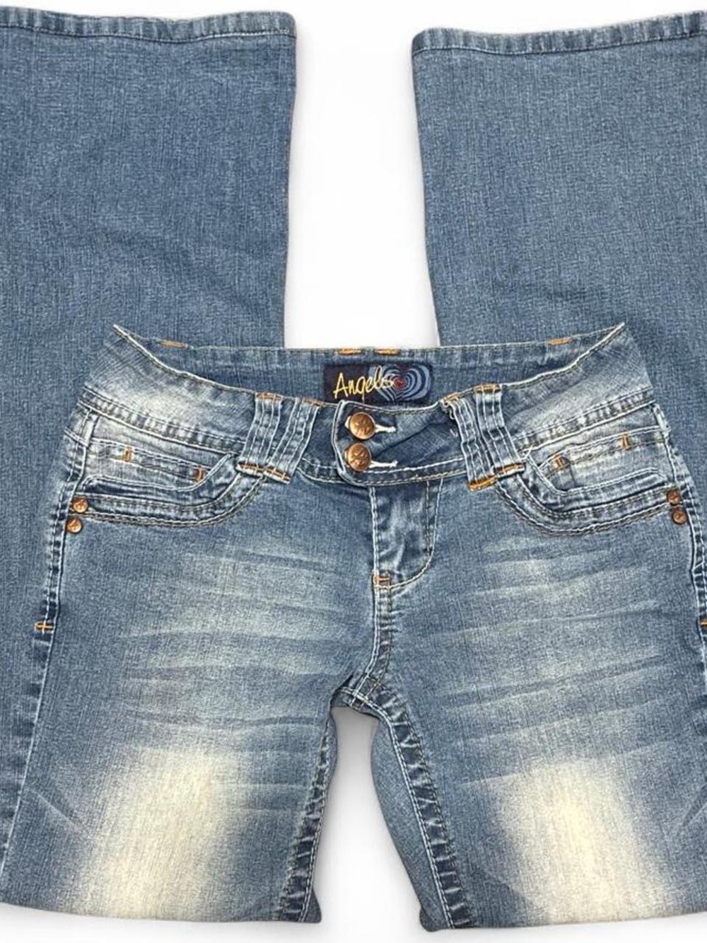 Angels Women's lowrise boot cut Light Blue Distressed Jeans